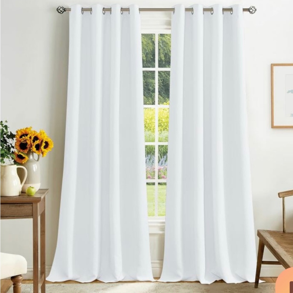 Nicetown White Blackout Curtain, 52” x 45”.